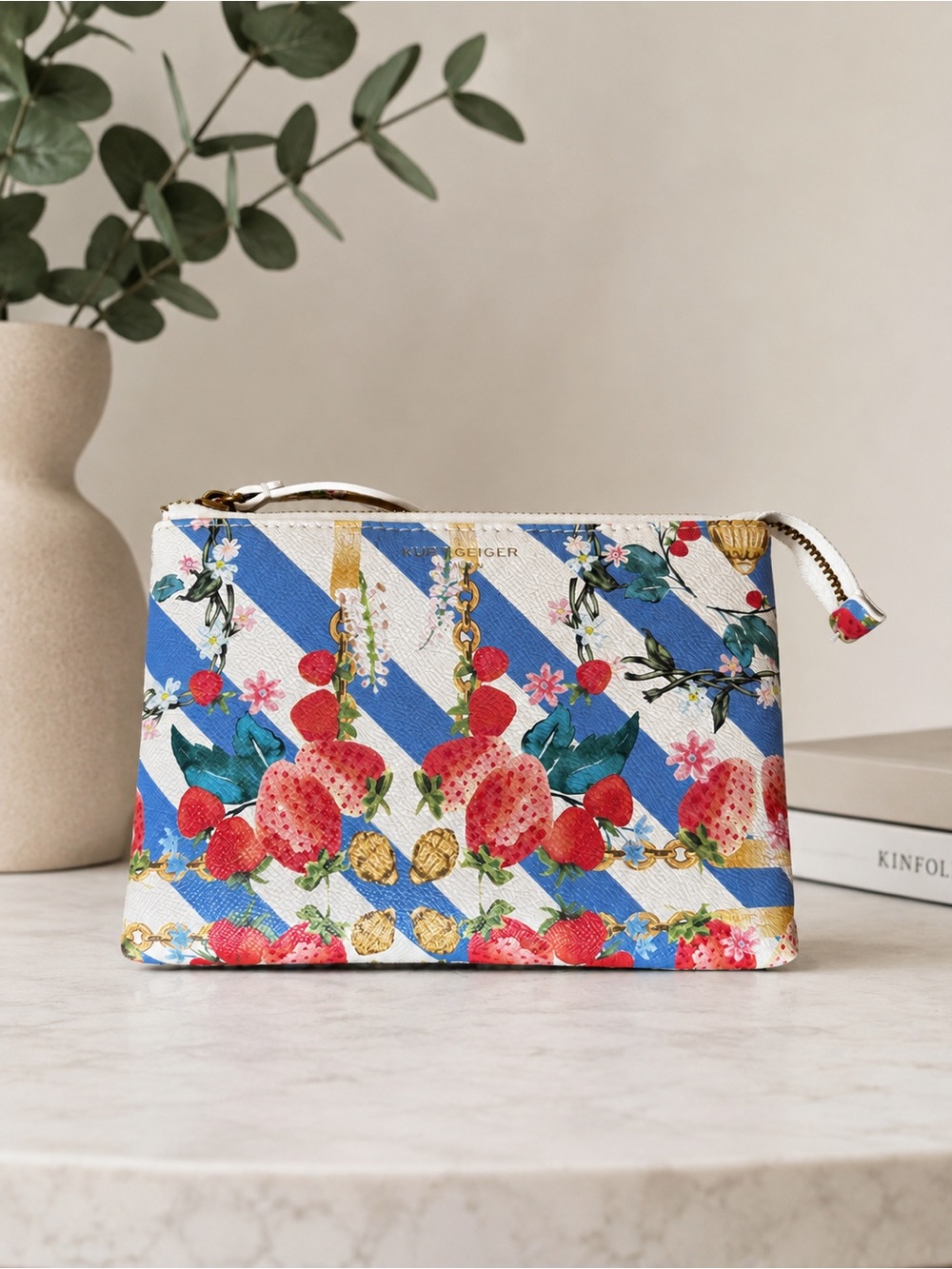 Kurt Geiger London Wristlet Strawberry & Gold Accents NWOT